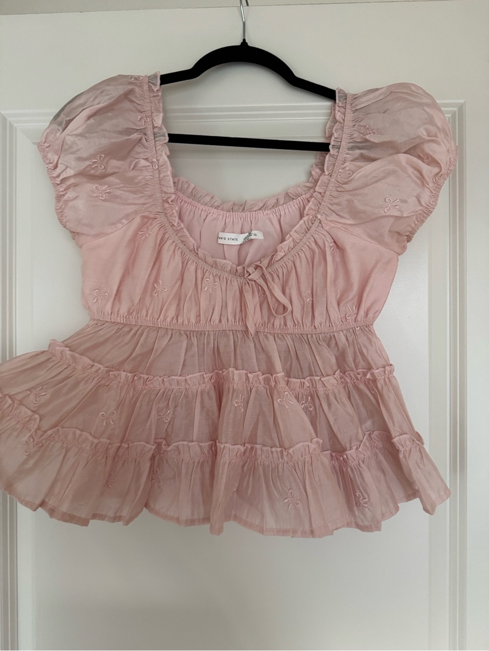 Altar'd State Blush Pink Ruffled Peplum Top